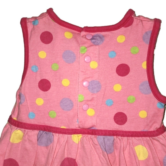 OKIE DOKIE Pink With Multicolor Polka Dot Dress With Flower On Front - Picture 4 of 4